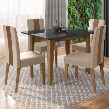 Imagem de Conjunto Sala De Jantar Mesa Retangular Kate Com Vidro 120cm E 4 Cadeiras Linea Carvalho/grafite/preto - Poliman