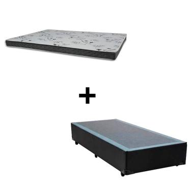 Imagem de Cama Box Solteiro 88 Tecido Sintético Preto Com Colchão Miller - 100% Espuma - D33 Cinza 54x88x188