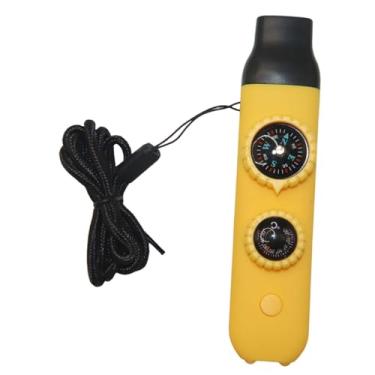 Imagem de oshhni Apito de emergência portátil com luz, lupa e bússola multiuso, com cordão para caiaque, camping e exploração, Amarelo