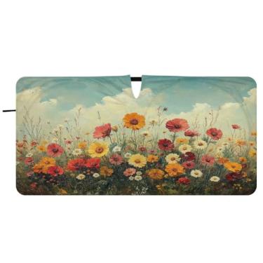 Imagem de Blueangle Pára-brisas com pintura a óleo de flores silvestres - 149.9 cm x 76.2 cm dobrável carro janela frontal blocos para-sol raios UV viseira de sol (527)