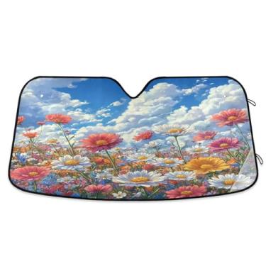 Imagem de ATTX Pára-brisas de carro colorido Wildflowers 139.7 cm x 70.1 cm Protetor solar universal com proteção UV, persiana de janela frontal automática dobrável para caminhões Sedans SUVs #203