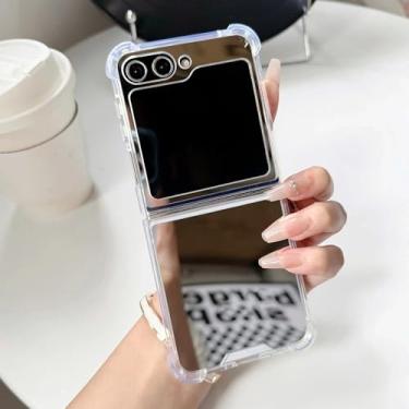 Imagem de Capa espelhada fashion para Samsung Galaxy Z Flip 5 6 7 5g Flip6 Flip7, capa protetora cosmética com espelho, dourada (para Samsung Z Flip 5/prateada)