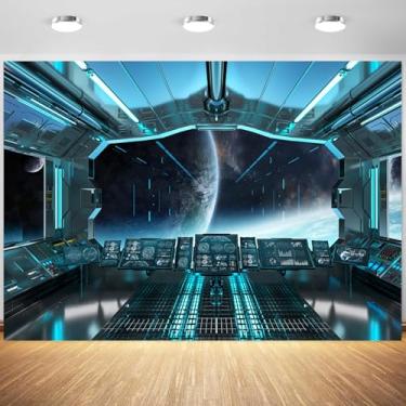 Imagem de Cenário interior de nave espacial de 2,1 x 1,5 m, decoração de festa de ficção científica futurista, estação espacial, nave espacial, cabine, faixa de fundo, sessão de fotos, adereços de estúdio de