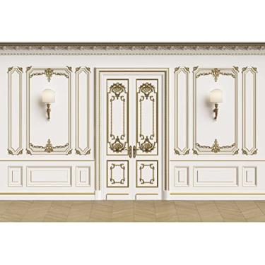 Imagem de Leyiyi 2,4 x 1,8 m Vintage Quarto Interior Pano de Fundo Europeu Moldura Francesa Porta Moderna Castelo Casa Cemitério Parede Edifício Vazio Foto Fundo Cowboy Crianças Aniversário Retrato Estúdio Adereço Vinil Papel de Parede