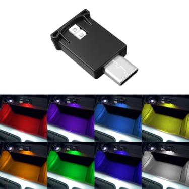 Imagem de HQRNYP Luz ambiente LED USB tipo C, luz USB para carro, 8 cores RGB gradiente dinâmico, lâmpada de atmosfera interior, mini lâmpada noturna LED ajustável automaticamente para decoração de casa de