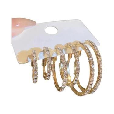 Imagem de Brincos De Argola Em Ouro E Prata Com Strass, 3 Pares Em Tamanhos Dife