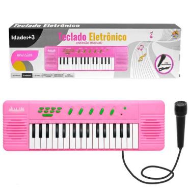 Imagem de Teclado Musical Eletrônico Infantil Rosa 32 Teclas com Microfone Vária