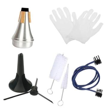 Imagem de menolana Kit de limpeza para trompete com acessórios, incluindo surdina, suporte dobrável portátil profissional e, escova para músicos de jazz e