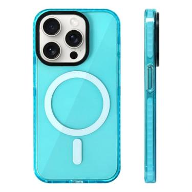 Imagem de Capa de celular transparente com cristal neon para iPhone 16 Pro Max, 15, 14 Pro, 13 e 12, com carregamento sem fio, capa protetora de silicone macio, azul, para iPhone 15 Plus