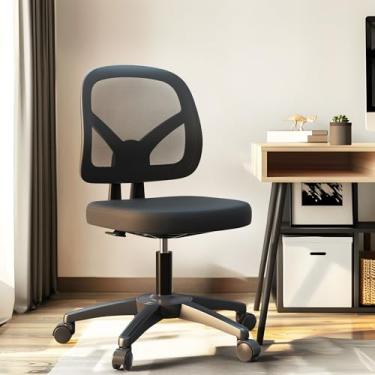 Imagem de Pequena cadeira de escritório confortável de malha sem braços com suporte lombar em forma de Y e assento de altura ajustável para adultos e crianças