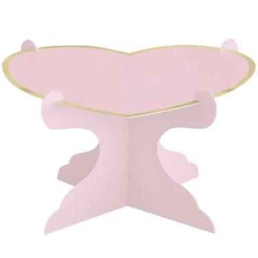 Imagem de Pink & Gold Foil Heart Shaped Cake Stand (12.5" x 13") 1 Pc. - Elegant Dessert Display - Perfect for Birthdays, Weddings, or Celebrations
