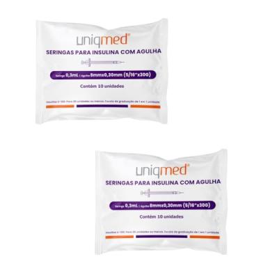 Imagem de Seringas para Insulina Uniqmed 100U 0,3mL 8mm 30G Com 20 Unidades