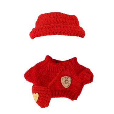 Imagem de Conjunto de Roupas Boneca, 3un Roupa Boneca de Pelúcia Incluindo Chapéu Suéter Bolsa Roupa Fofa Acessórios para Bonecas 17 cm Apenas Incluindo Roupas (Vermelho)