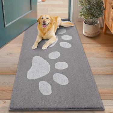 Imagem de Smiry Tapete de porta de cachorro para patas enlameadas 48 x 30, capachos antiderrapantes laváveis para ambientes internos, tapete de entrada absorvente para piso interno, cinza claro
