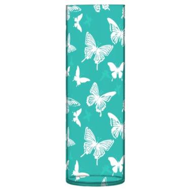 Imagem de JUZIHAI Vaso de flores com estampa de borboleta branca 9,9 cm x 30 cm de cilindro de plástico moderno para decoração de casa de centro de mesa de casamento