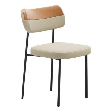 Imagem de Cadeira Sala De Jantar Lila Estofada Couríssimo Whisky Linho Bege - Desk Design