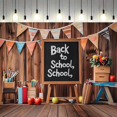 Imagem de Casa de madeira vintage fundos de volta às aulas para fotografia jardim de infância sala de aula pano de fundo bem-vindo crianças jardim de infância sala de aula foto banner quadro negro decoração