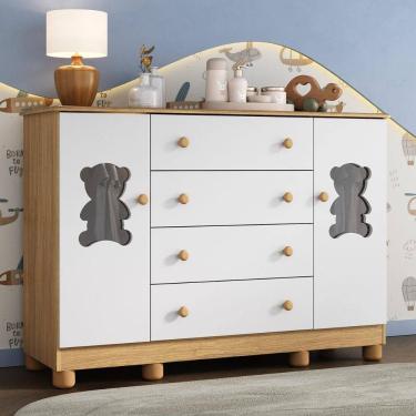 Imagem de Cômoda Infantil 125cm 2 Portas com Vidro e 4 Gavetas Fofura Multimóveis MP4485