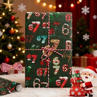 Imagem de Funny 67 Meme Papel de embrulho de Natal 2025 - Rolo de embrulho exclusivo para presente festivo de Natal com barbante grátis