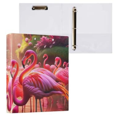 Imagem de Pasta de arquivo de fichário de flamingos tropicais rosa choque redonda com 3 anéis para material escolar e de escritório, 1 pacote