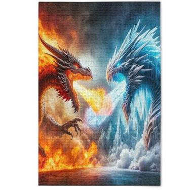 Imagem de 1000 Pieces Jigsaw Puzzles for Adults Aesthetic Scenery Floral Art Cartoon Dragon Animal Blue Red Landscape Scene Puzzles Funny Puzzle Game Gifts, 1000 Pieces, 29.5" x 19.7"