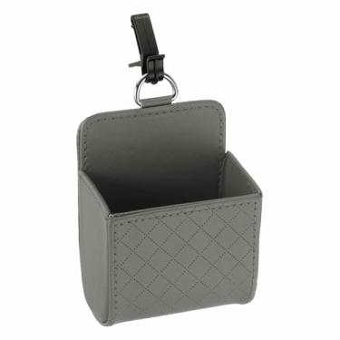 Imagem de HARFINGTON Bolsa de armazenamento de ventilação de carro de couro PU organizador de estojo de armazenamento automotivo portátil bolso com gancho para chaves moeda óculos de celular, cinza