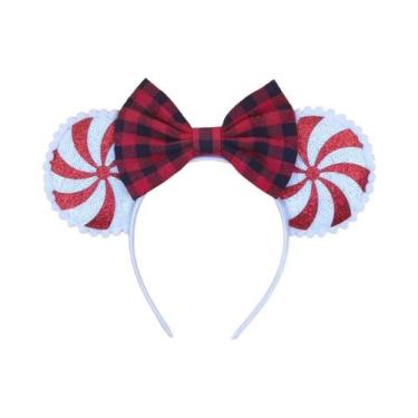 Imagem de Tiara De Natal Da Disney Para Meninas Com Orelhas De Rato, Laço De Lan