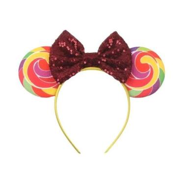 Imagem de Tiara De Natal Da Disney Para Meninas Com Orelhas De Rato, Laço De Lan