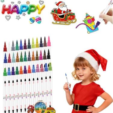 Imagem de VHEONET Canetas de tinta acrílica de várias cores, canetas de ponta dupla com ponta média e ponta de pincel para pintura rupestre, cerâmica, madeira, plástico, caligrafia, confecção de cartões,