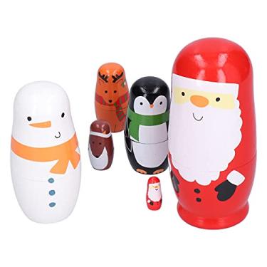 Imagem de Zerodis 6 Peças de Bonecas de Nidificação Bonecas de Nidificação Russas de Madeira Pintadas Artesanato de Arte Padrão de Desenho Animado Brinquedo de Empilhamento para Crianças Bebês Feliz Natal 6
