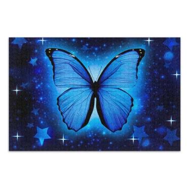 Imagem de Quebra-cabeça 1000 quebra-cabeças para adultos família brinquedo arte personalizado mordaça presente quebra-cabeça borboleta azul estrelas família elefante branco presentes, 75 x 40 centímetros