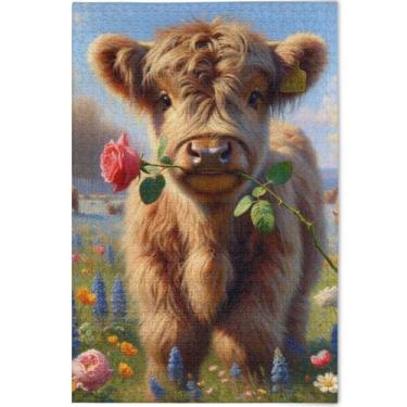 Imagem de Quebra-cabeça de vaca Highland 500 peças para adultos, presentes de festa de elefante branco, natureza, grande, cenário personalizado, arte animal, 52 x 37,8 cm