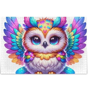 Imagem de Quebra-cabeça colorido de coruja arco-íris personalizado 1000 peças adulto divertido bobo exclusivo para adultos arte colorida animal, 75 cm x 50 cm
