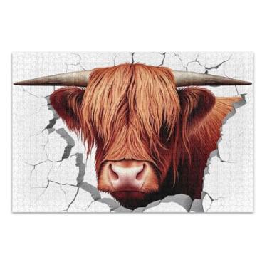 Imagem de Adesivo de parede de vaca Highland para adultos, 500 peças, presentes de festa de elefante branco, difícil quebra-cabeça grande, flor, pintura animal, 51 x 36 cm