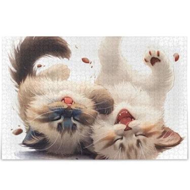 Imagem de Quebra-cabeça de gatos Ragdoll siameses brincalhões personalizados 500 peças jogo adulto engraçado divertido família quebra-cabeça paisagem arte animal, 52 cm x 37,8 cm