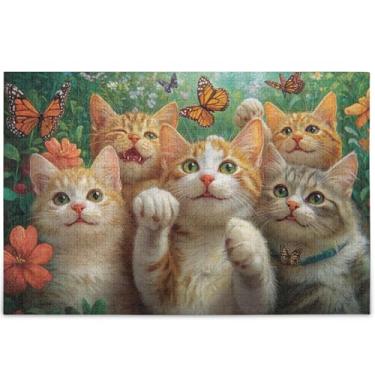 Imagem de Quebra-cabeça de gatos brincalhões gatinhos 1000 peças cenário adulto arte floral único colorido quebra-cabeça personalizado elefante branco presentes de festa, 75 x 50 cm
