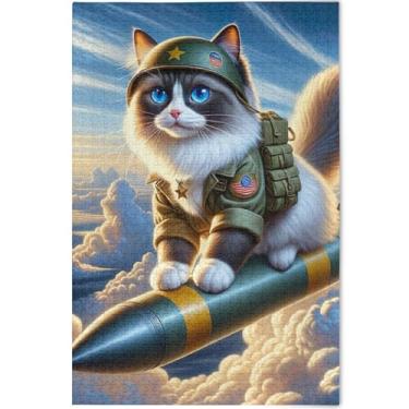 Imagem de Ragdoll Cat Solider Quebra-cabeça engraçado 500 peças para adultos, brinquedo de arte, quebra-cabeças grandes legais presentes personalizados para amantes de quebra-cabeças, 52 x 37,8 cm