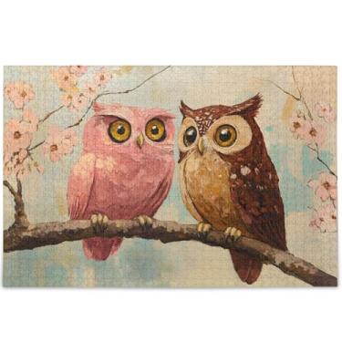 Imagem de Corujas Amor Pássaros Impressão Quebra-cabeça 500 Peças para Adultos Arte Brinquedo Pintura Legal Único Quebra-cabeças Divertidos Presentes Elefantes Brancos, 52 cm x 37,8 cm