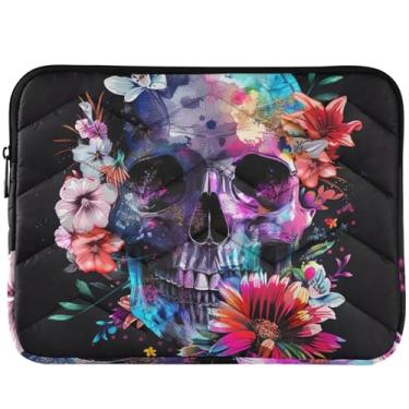 Imagem de Capa protetora para computador com caveira de flores, capa protetora para notebook floral, capa universal para laptop de 14 polegadas