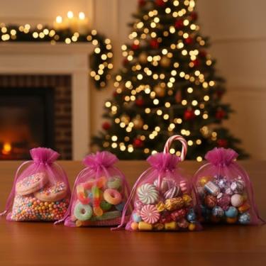 Imagem de 50 peças de sacos de presente de organza com cordão transparente para lembrancinhas de casamento de doces, embalagem de joias, suprimentos de embrulho de presente 9 x 12 cm