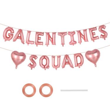Imagem de Balões de letra GALENTINES SOUAD em ouro rosa de 40,6 cm, balões de coração de 45,7 cm, balão de amor para casamento, noivado, dia de galentina, decoração de chá de panela