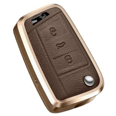 Imagem de Capa de chave de carro de couro de metal compatível com VW Golf 7 MK7 Tiguan MK2 compatível com Seat Ateca / Leon FR / Ibiza compatível com Skoda Octavia / Kodiaq(Brown)