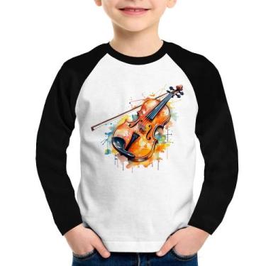 Imagem de Camiseta Raglan Infantil Violino Watercolor Manga Longa - Foca na Moda
