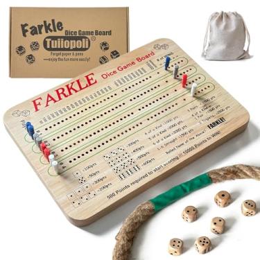Imagem de Farkle Dice Scoreboard Set, Paper& Pens- Free Design 4 Sets of Colored Player Pegs 6 Wooden Dice for Game Night Party Travel (Original Oak)