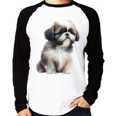 Imagem de Camiseta Raglan Cachorro Shih Tzu Filhote Manga Longa - Foca na Moda, 