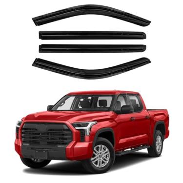 Imagem de Canvcle Viseiras de janela protetores de chuva para acessórios Toyota Tundra 2022-2025 2026, fita de montagem externa, defletores de vento, viseiras de ventilação, à prova de chuva, 4 peças