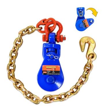Imagem de SENKEYFE Bloco de arrebatamento de 2 toneladas com corrente G80 e gancho G70, adequado para cordas de arame de 0,95 cm, kit de polia de bloco de arrebatamento para mesa, caminhão de reboque, guincho