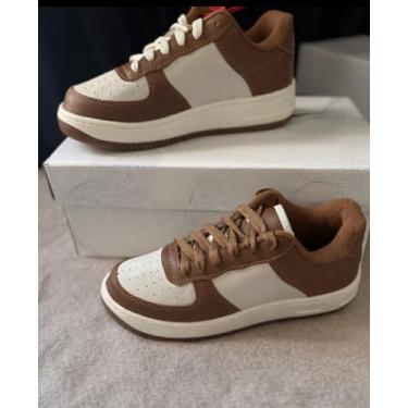 Imagem de Tênis Esportivo Unissex Premium, Marrom e Branco, Estilo Casual Retrô, Sola de Borracha