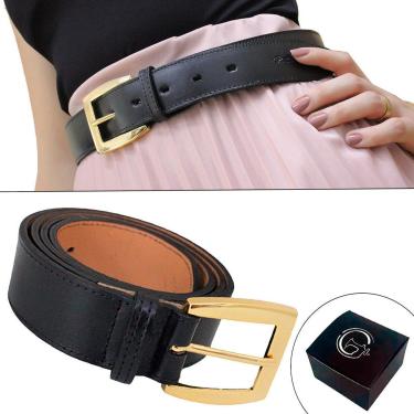 Imagem de Cinto Feminino de Couro Sofisticado Fivela Banhada a Ouro NE-Feminino