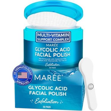 Imagem de MAREE Almofadas de ácido glicólico – tonificantes para limpeza facial – almofada esfoliante com óleo de melaleuca, ácido salicílico e vitaminas E, B3, B5 – limpeza de acne, resurfacing dos poros da